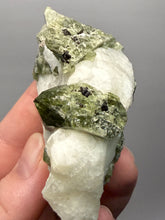 Load image into Gallery viewer, Electric Green Diopside on Quartz – Collector Mineral Specimen (Gilgit-Baltistan) Pakistan