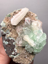 Load image into Gallery viewer, Light Mint Green Apophyllite & Stilbite on Pink & Green Heulandite — Deccan Traps, India