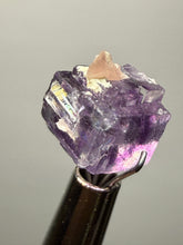 Load image into Gallery viewer, Rhodochrosite + Quartz on Purple Isometric Fluorite (Thumbnail Specimen) | Wutong Mine, China