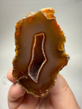Load image into Gallery viewer, Indonesian Sumatra Agate Pair – Vibrant Banded Chalcedony with Rich Color Zoning & Red Druzy Botryoidal Quartz| Ethical Lapidary & Collector Display Specimens
