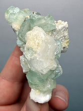Load image into Gallery viewer, High-Grade Gemmy Green Apophyllite on White Stilbite | Deccan Traps, Maharashtra, India