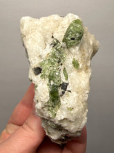 Load image into Gallery viewer, Electric Green Diopside on Quartz – Collector Mineral Specimen (Gilgit-Baltistan) Pakistan