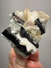 Load image into Gallery viewer, Dark Green Cap Stak Nala Tourmaline & Pink Morganite on Cleavelandite on Quartz Matrix – Haramosh Mountains, Pakistan