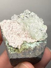 Load image into Gallery viewer, Light Mint Green “Disco Ball” Radial Apophyllite on Pink & Green Heulandite — Deccan Traps, India