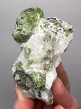 Load image into Gallery viewer, Electric Green Diopside on Quartz – Collector Mineral Specimen (Gilgit-Baltistan) Pakistan