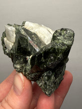 Load image into Gallery viewer, Electric Green Diopside on Quartz – Collector Mineral Specimen (Gilgit-Baltistan) Pakistan