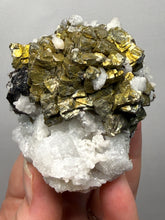 Load image into Gallery viewer, High-Grade Golden Pyrite, Galena & Sphalerite on Quartz | Collector Mineral Specimen | Madan Ore Field, Rhodope Mountains, Bulgaria