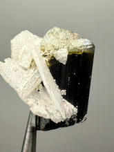 Load image into Gallery viewer, Dark Green Cap Stak Nala Tourmaline with Cleavelandite Flower – Haramosh Mountains, Pakistan | Thumbnail Specimen