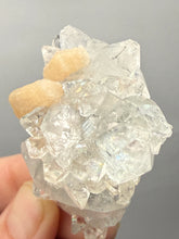 Load image into Gallery viewer, High-Grade Diamond Apophyllite on Pink Stilbite Stalactite — Maharashtra, India