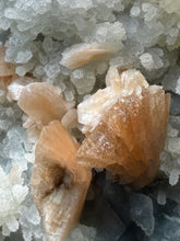 Load image into Gallery viewer, XXL Museum-Quality Golden Optical Calcite & Red Heulandite Encrusted Pink Stilbite on Druzy Chalcedony | India | Mineral Display Showpiece Specimen