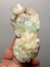 Load image into Gallery viewer, High-Grade Gemmy Green Apophyllite on White Stilbite | Deccan Traps, Maharashtra, India