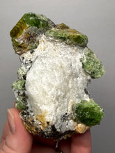 Load image into Gallery viewer, Electric Green Diopside on Quartz – Collector Mineral Specimen (Gilgit-Baltistan) Pakistan