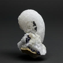 Load image into Gallery viewer, RARE COMBO Moroccan Ram’s Horn Selenite (Gypsum) with Purple Fluorite Display Specimen