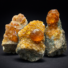 Load image into Gallery viewer, Hessonite Garnet Cluster on Matrix – Thumbnail Collector Specimen from Pakistan | High-Grade Orange-Red Garnet Crystals