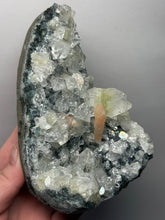 Load image into Gallery viewer, High-Grade Green Apophyllite with Pink Stilbite on Black Chalcedony – Deccan Traps, India