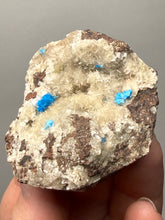 Load image into Gallery viewer, Rare Electric Blue Pentagonite on Druzy Matrix – Collector Mineral Specimen | India