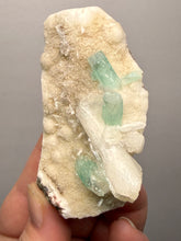 Load image into Gallery viewer, High-Grade Gemmy Green Apophyllite on White Stilbite | Deccan Traps, Maharashtra, India