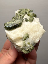 Load image into Gallery viewer, Electric Green Diopside on Quartz – Collector Mineral Specimen (Gilgit-Baltistan) Pakistan