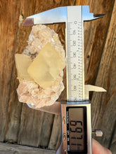 Load image into Gallery viewer, Golden Yellow “Diamond” Calcite on Pearl Heulandite Matrix | Maharashtra, India