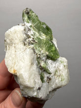 Load image into Gallery viewer, Electric Green Diopside on Quartz – Collector Mineral Specimen (Gilgit-Baltistan) Pakistan