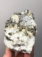 Load image into Gallery viewer, 3.8” New Find: Huanzala Mine Peru Sphalerite + Chalcopyrite + Apatite + Calcite + Quartz | Collector Display Specimen