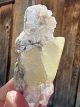 Load image into Gallery viewer, Golden Yellow “Diamond” Calcite on Pearl Heulandite Matrix | Maharashtra, India