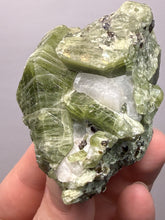 Load image into Gallery viewer, Electric Green Diopside on Quartz – Collector Mineral Specimen (Gilgit-Baltistan) Pakistan