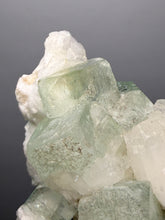 Load image into Gallery viewer, High-Grade Gemmy Green Apophyllite on White Stilbite | Deccan Traps, Maharashtra, India