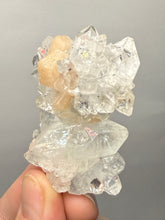Load image into Gallery viewer, High-Grade Diamond Apophyllite on Pink Stilbite Stalactite — Maharashtra, India