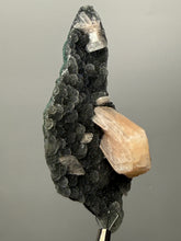 Load image into Gallery viewer, Pink Stilbite Druzy on Botryoidal Black Chalcedony | India | High-Grade Mineral Collector Specimen