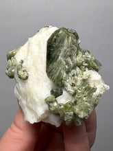 Load image into Gallery viewer, Electric Green Diopside on Quartz – Collector Mineral Specimen (Gilgit-Baltistan) Pakistan