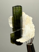 Load image into Gallery viewer, Dark Green Cap Stak Nala Tourmaline with Cleavelandite Flower – Haramosh Mountains, Pakistan | Thumbnail Specimen