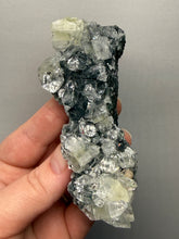 Load image into Gallery viewer, High-Grade Green Apophyllite with Pink Stilbite on Black Chalcedony – Deccan Traps, India