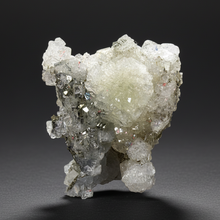 Load image into Gallery viewer, Druzy Apophyllite over Golden Calcite & Black Chalcedony Stalactites | Deccan Traps, Maharashtra, India