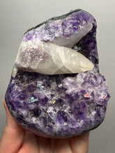 Load image into Gallery viewer, Druzy Amethyst on White Cathedral Calcite on Amethyst Cluster | Uruguay