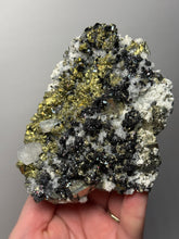 Load image into Gallery viewer, 5.1” New Find: Huanzala Mine Peru Sphalerite + Chalcopyrite + Apatite + Calcite + Quartz | Collector Display Specimen