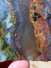 Load image into Gallery viewer, PREMIUM DISPLAY or LAPIDARY SLAB • Moroccan “Dream Landscape Jagate” (Purple, Teal, Red, Green, Red, Yellow & Orange Moss Plume Agate + Jasper) Stone • Double Sided • High Atlas Mountains • Unpolished