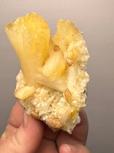Load image into Gallery viewer, High-Grade Golden Calcite on Golden Stilbite — Maharashtra, India (Collector Cabinet Specimen)