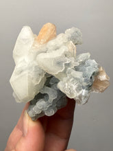 Load image into Gallery viewer, Pink Stilbite with Druzy Frosted Optical Calcite — India Zeolite Specimen