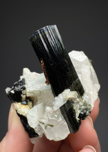 Load image into Gallery viewer, Blue Cap Dark Green Stak Nala Tourmaline and Quartz on Cleavelandite Matrix – Haramosh Mountains, Pakistan