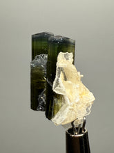 Load image into Gallery viewer, Double Blue Cap Dark Green Stak Nala Tourmaline and Cleavelandite – Haramosh Mountains, Pakistan | Thumbnail Specimen