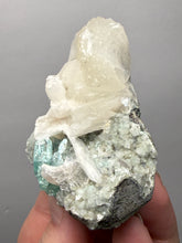 Load image into Gallery viewer, High-Grade Gemmy Green Apophyllite on White Stilbite & Apophyllite | Deccan Traps, Maharashtra, India