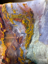 Load image into Gallery viewer, PREMIUM DISPLAY or LAPIDARY SLAB • Moroccan “Dream Landscape Jagate” (Purple, Teal, Red, Green, Red, Yellow & Orange Moss Plume Agate + Jasper) Stone • Double Sided • High Atlas Mountains • Unpolished