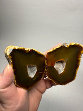 Load image into Gallery viewer, High-Grade Indonesian Sumatra Agate Pair – Vibrant Banded Chalcedony with Rich Color Zoning | Ethical Lapidary & Collector Display Specimens