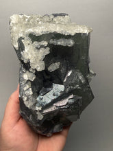 Load image into Gallery viewer, Premium Cubic Green–Purple Phantom Fluorite with Flower Calcite on Matrix
Xianghualing Mine, Hunan Province, China