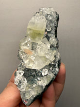Load image into Gallery viewer, High-Grade Green Apophyllite with Pink Stilbite on Black Chalcedony – Deccan Traps, India