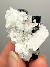 Load image into Gallery viewer, Blue Cap Dark Green Stak Nala Tourmaline With Pink Morganite on Cleavelandite Matrix – Haramosh Mountains, Pakistan