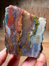 Load image into Gallery viewer, PREMIUM DISPLAY or LAPIDARY SLAB • Moroccan “Dream Landscape Jagate” (Purple, Teal, Red, Green, Red, Yellow & Orange Moss Plume Agate + Jasper) Stone • Double Sided • High Atlas Mountains • Unpolished