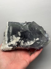 Load image into Gallery viewer, Premium Cubic Green–Purple Phantom Fluorite with Flower Calcite on Matrix
Xianghualing Mine, Hunan Province, China