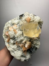 Load image into Gallery viewer, XXL Museum-Quality Golden Optical Calcite & Red Heulandite Encrusted Pink Stilbite on Druzy Chalcedony | India | Mineral Display Showpiece Specimen